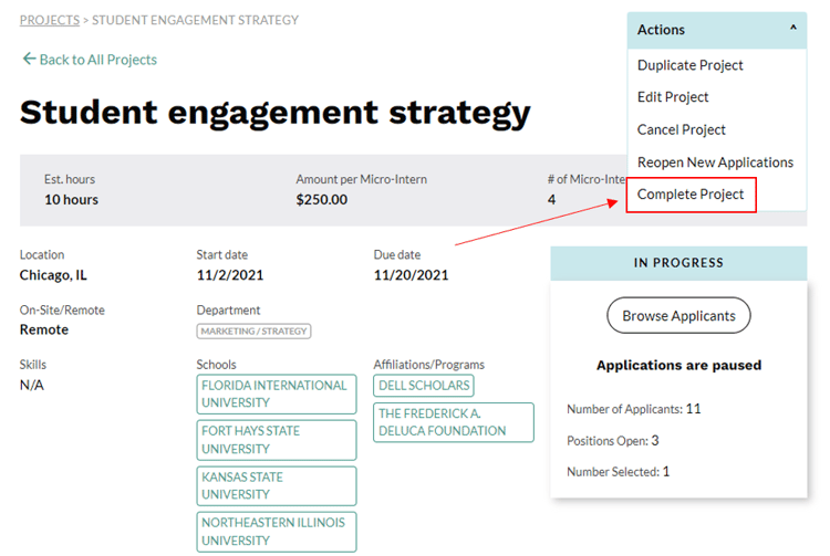 Complete Project Button