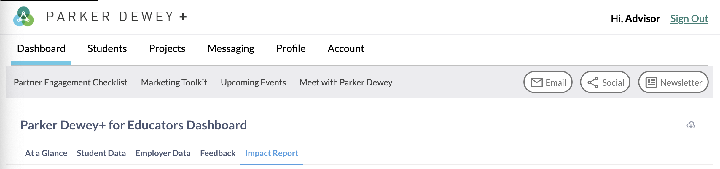 Parker Dewey+ Main Menu