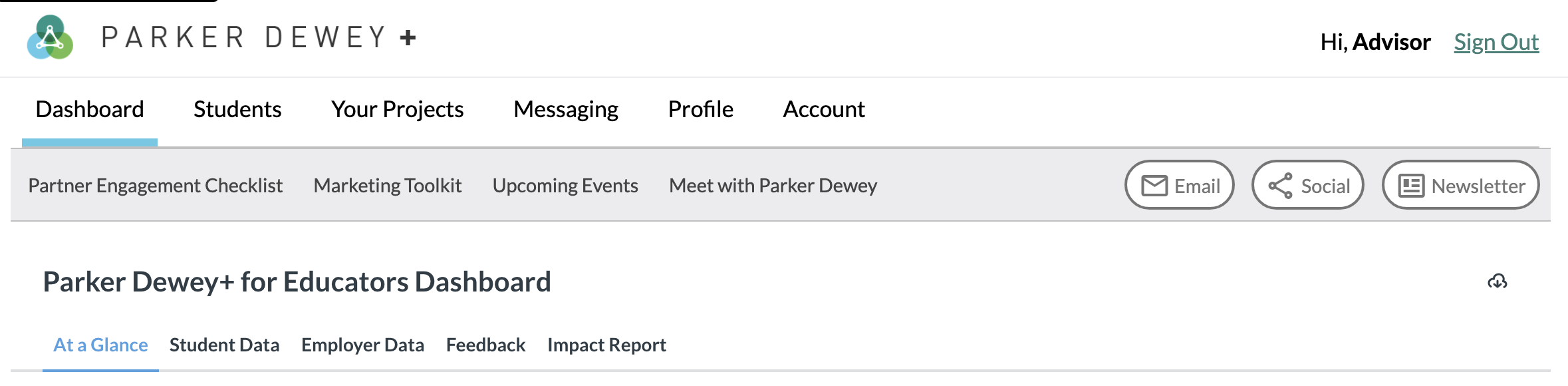 Parker Dewey+ for Educators Navigation