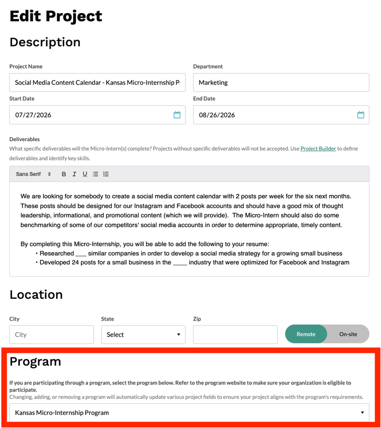Selecting a Program_Company Dashboard