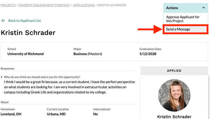 Send Applicant a Message_Employer Dashboard